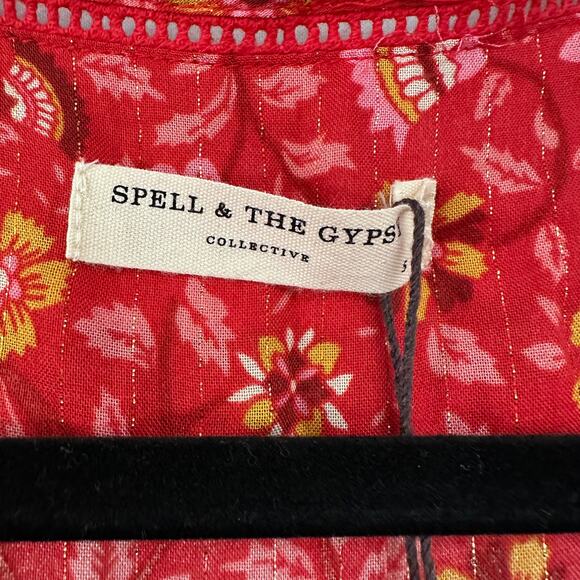 NWT Spell Dahlia Jumpsuit Wide Leg Red Floral Boho Festival Retro embroidered - Picture 12 of 16